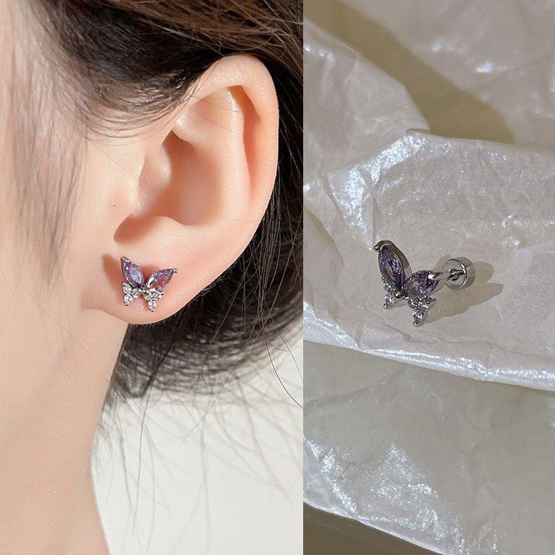 Ear-Caring Ear Bone Stud Flash Zircon Delicate Earrings Female Fancy Titanium Steel Sleep No Need to Take off Earrings Delicate Earrings