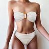 2Pcs/Set Summer Bikini Set Backless Bathing Soft Striped Print Women Swimwear Water