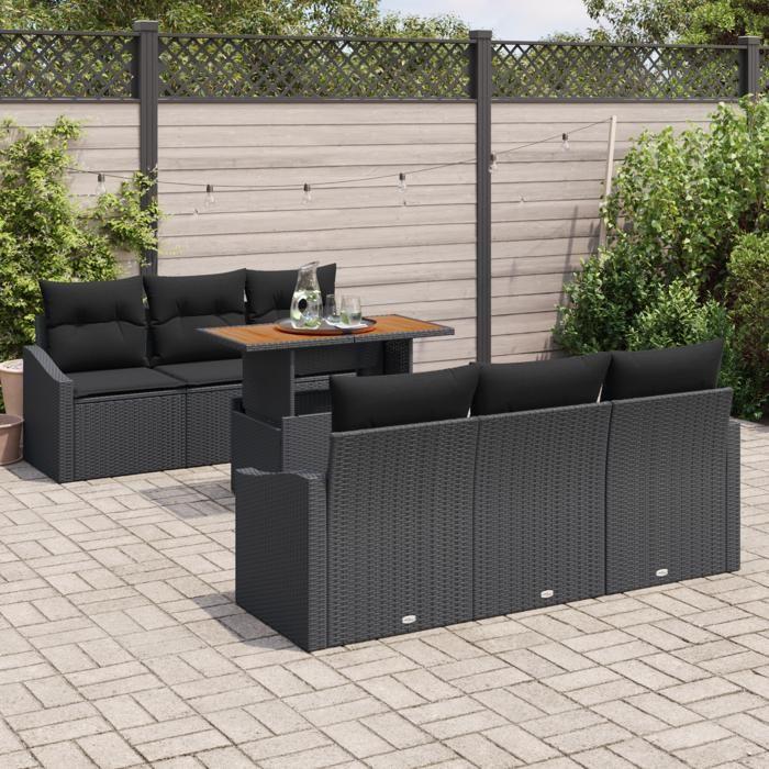 VidaXL Ensemble de canapé de jardin 7 pièces avec coussins Noir Poly Rattan 3358522