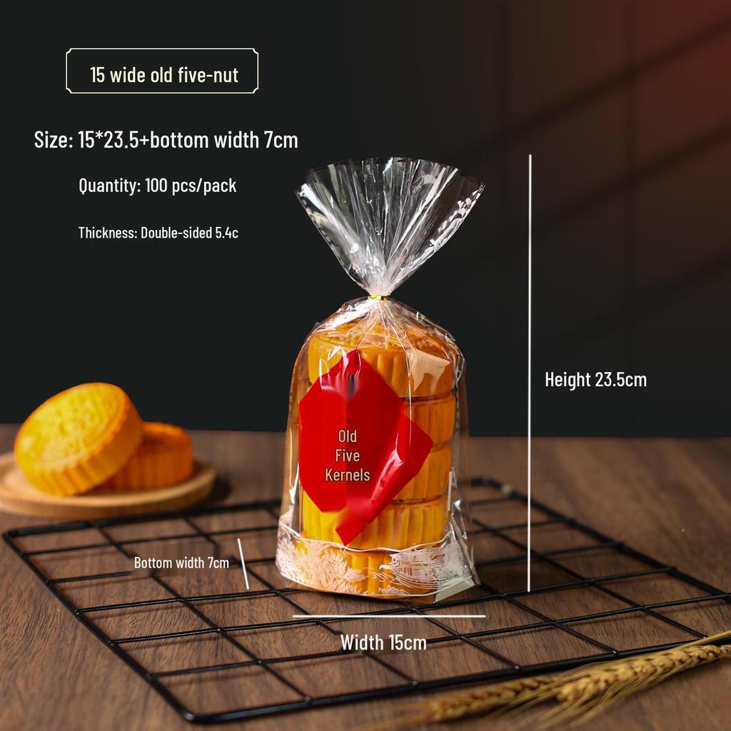 Hand-Tied Traditional Mooncake Snack Bag, Transparent PP Packaging for Five Kernel Mooncakes