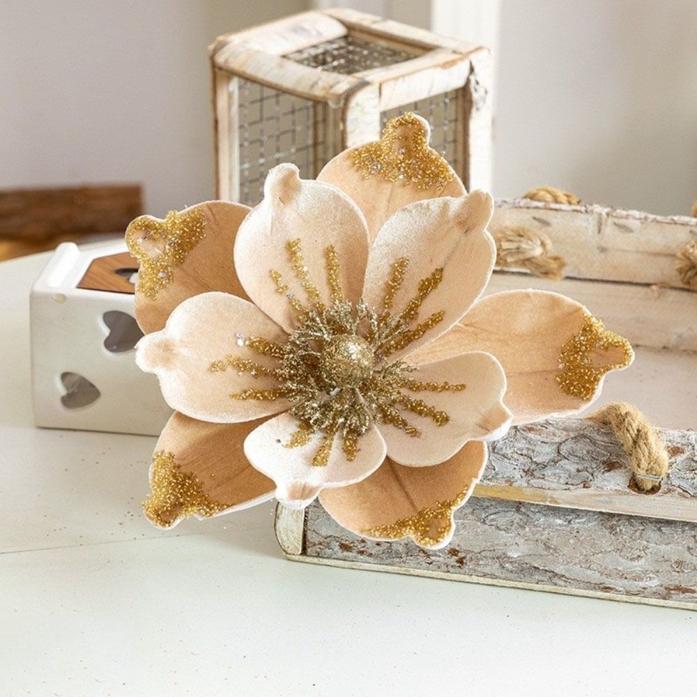 Sparkling Artificial Christmas Flower Velvet Texture Christmas Tree Decor Tabletop Display