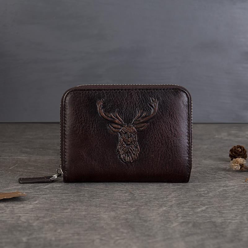 

Short Retro Handmade Coin Purse, Leather Embossed Small Card Bag, Mini Multi Slot Portable Wallet