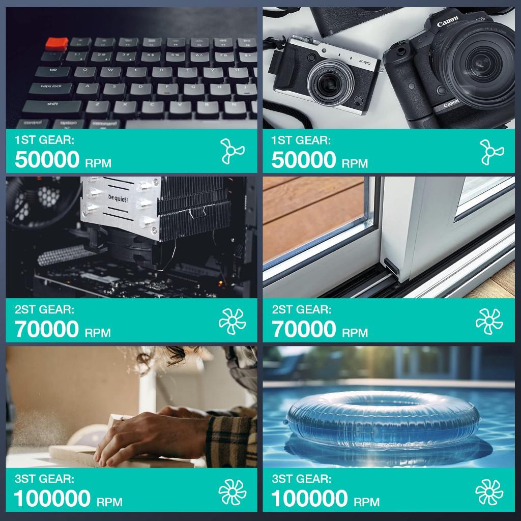 100000RPM 3-Gear Compressed Air Duster Adjustable PC/Keyboard Cleaner Portable Multi-functional Electric Air Blower