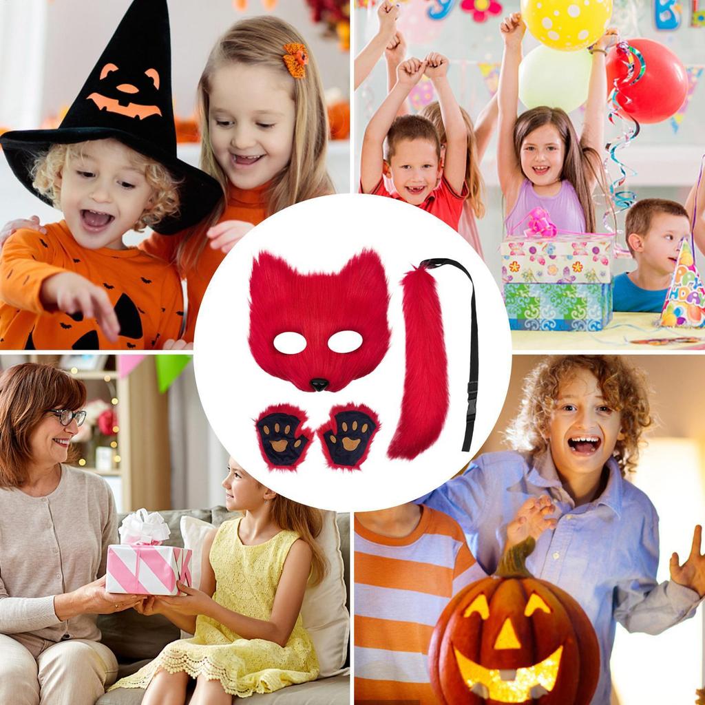 Kostium lisa na Halloween Akcesoria do Cosplayu Pokrowiec na twarz kota Rękawiczki łapki Kostium Cosplay dla Chłopców Nastolatków Dorosłych Mężczyzn Kobiet Impreza