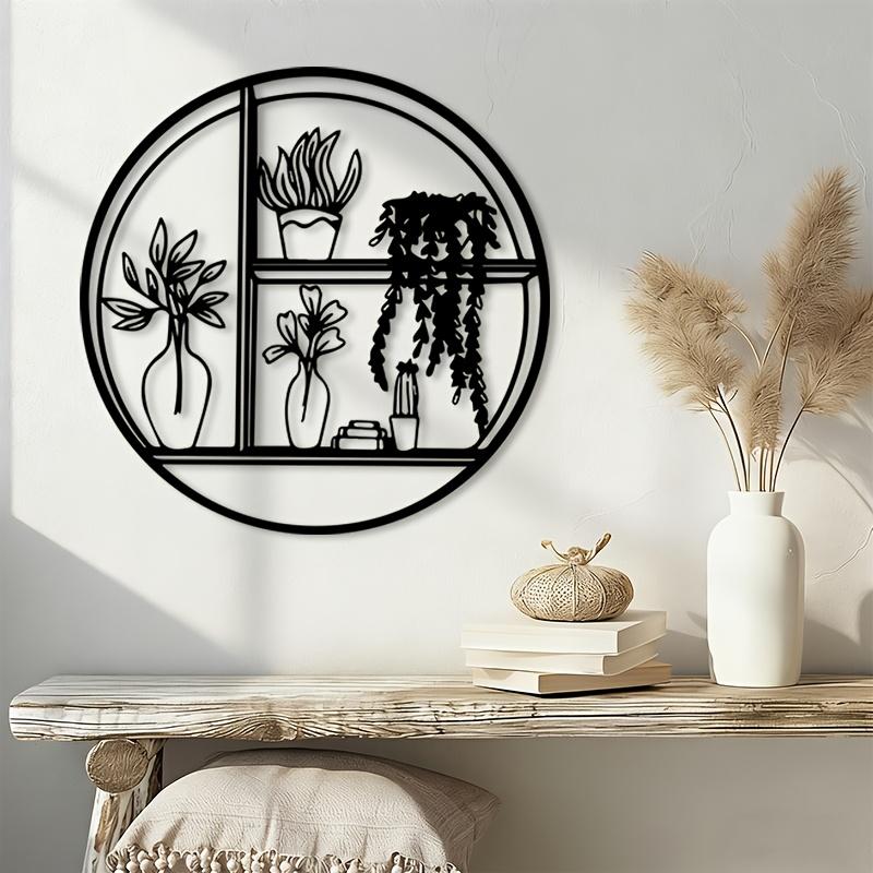 Minimalist Black Metal Circle Plant Shelf Wall Art Sculpture for Kitchen Dining Room Home Decor New Year Gift
