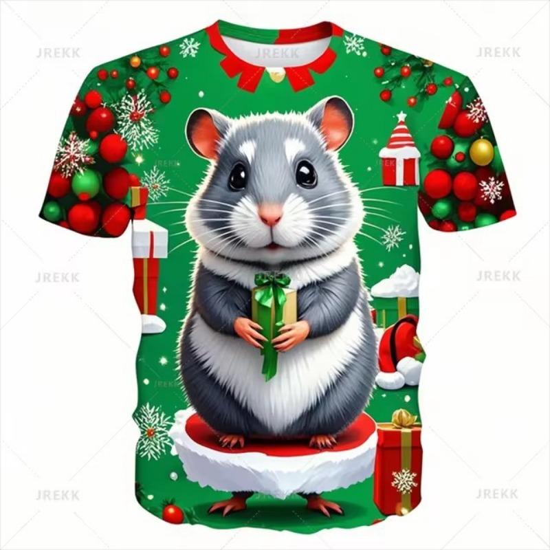 Roztomilé zvíře 3D křeček Tričko s digitálním potiskem Veselé Vánoce Trička se vzorem Circetidae Dámské