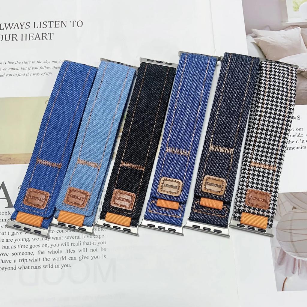 Nylon Loop Strap For Apple Watch Ultra 3/2 49mm Series 11 10 9 8 7 45mm 41mm 42mm 46mm Denim Canvas Bracelet iWatch 6 5 SE Band