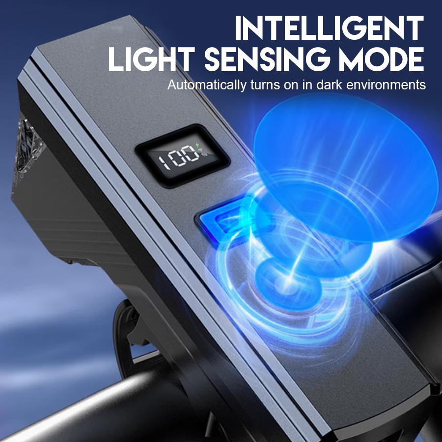 Rechargeable Bicycle Headlight LED Flashlight 5 Lighting Modes Type-C Charge Waterproof Bike Light with Battery Indicator Mount