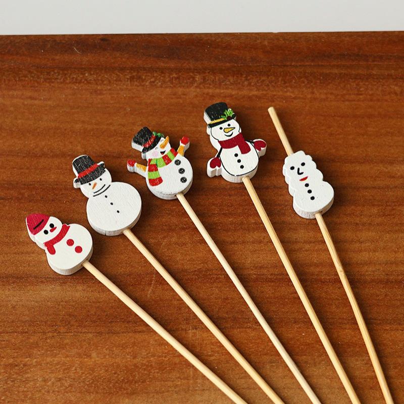 100Pcs Festive Christmas Fruit Skewers With Santa, Snowflake And Tree Designs - Disposable Bamboo Skewers For Parties, Desser