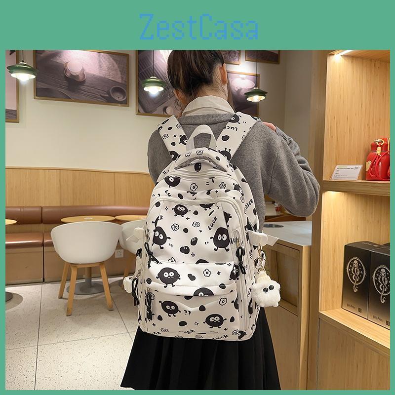 Cartoon Printed Casual Nylon Backpack With Padded Shoulder Straps For Daily Use