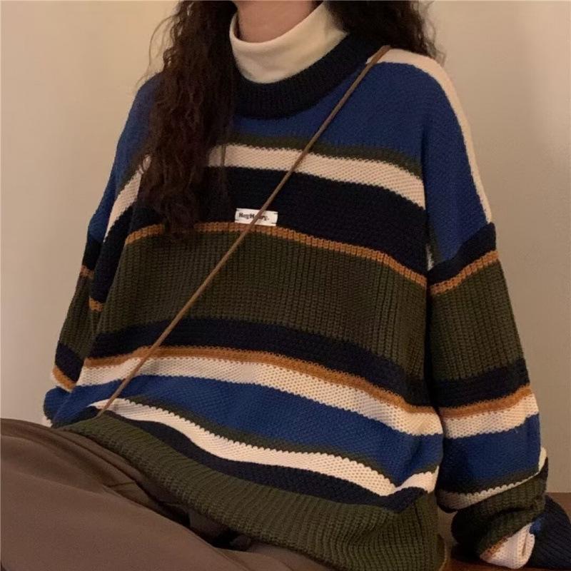 Retro Striped Unisex Knitwear - Autumn/Winter Korean Lazy Style Sweater