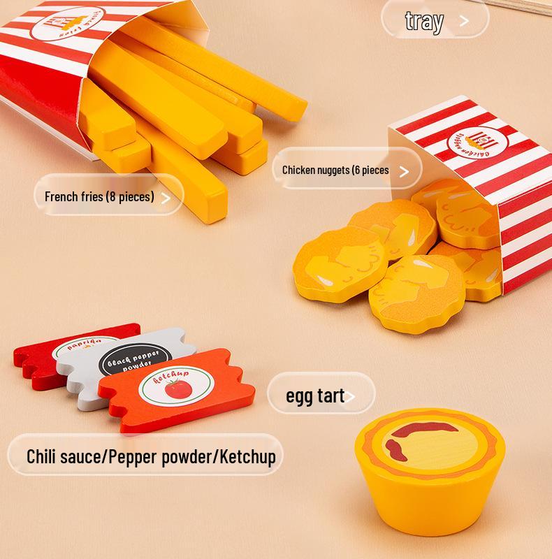 Wooden Kitchen Utensils and Hamburger Play Set - Fun Children's Toy Ornaments