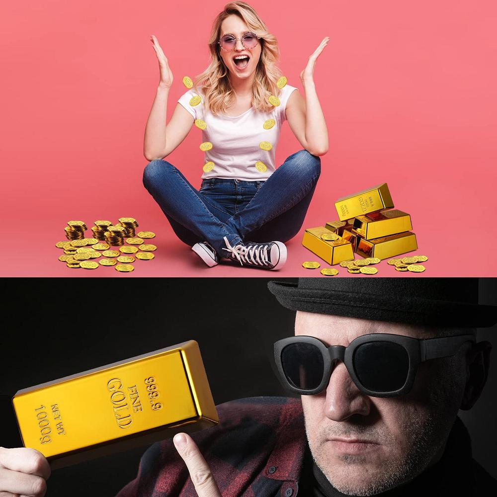 Plastic Fake Gold Bullion Simulated Golden Brick Fake Glittering Gold Bar Paperweight Door Stop Movie Prop Novelty Gift