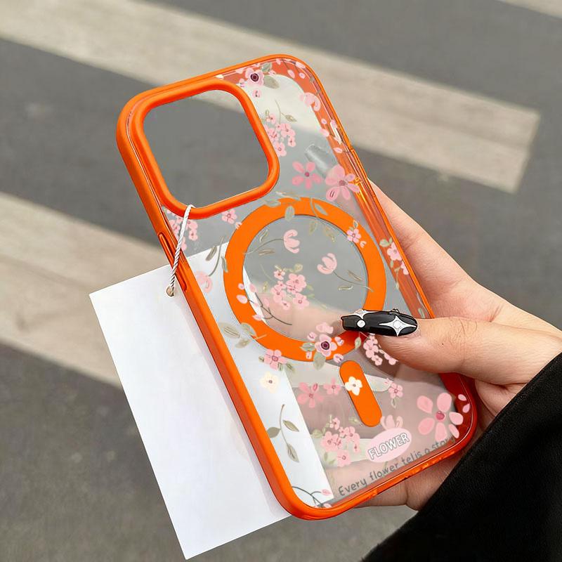 Small Pink Flowers Design Magnetic Phone Case For iPhone 17 Pro Max Cases iPhone 16 Plus 15 14 13 12 11 Air 17 Transparent Cover
