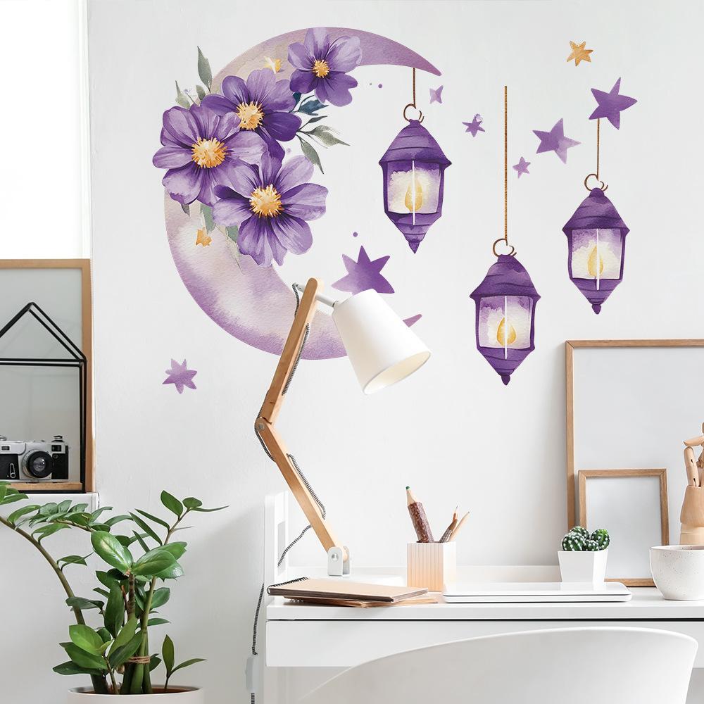 Creative Moon Flowers Stars Chandelier Bedroom Living Room Home Background Landscaping Decorative Wall Stickers