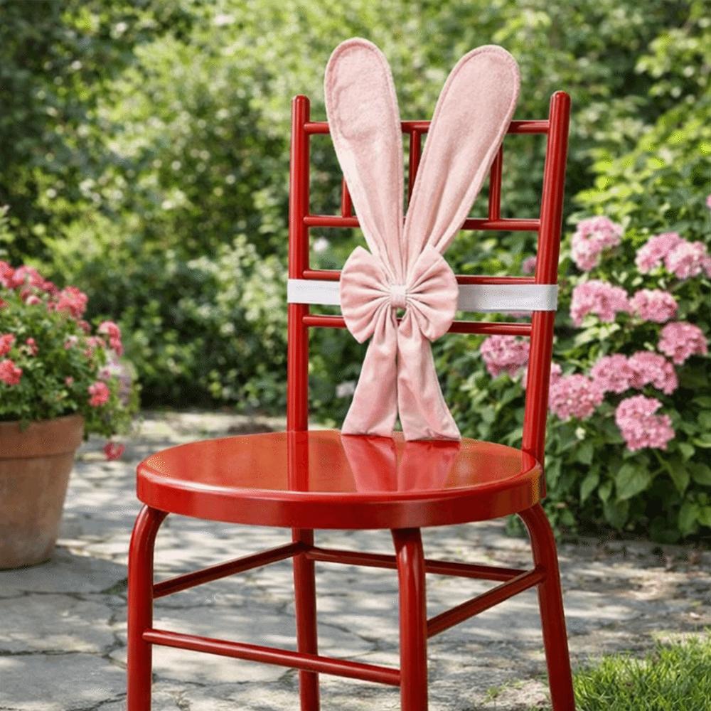 Removable Bunny Ear Slipcover Elastic Straps Chair Ribbons Easter Bow Ornaments Restaurant Decor