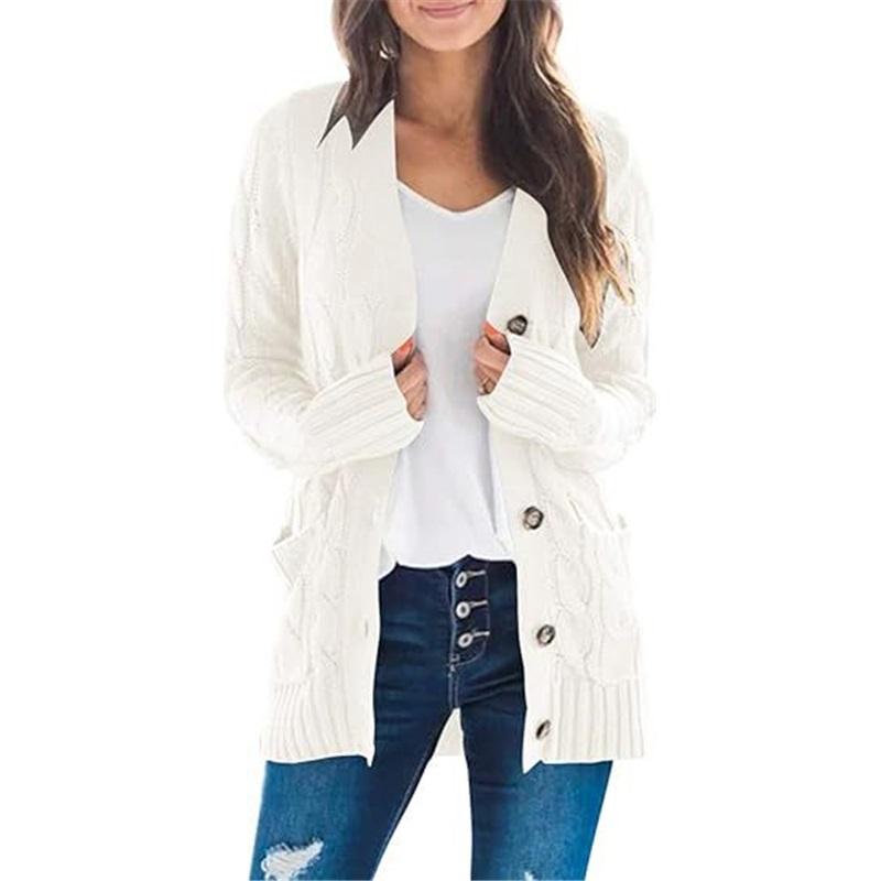 

Новый кардиган женский с V-образным вырезом, однобортный, с длинными рукавами, куртка-свитер XL белый
