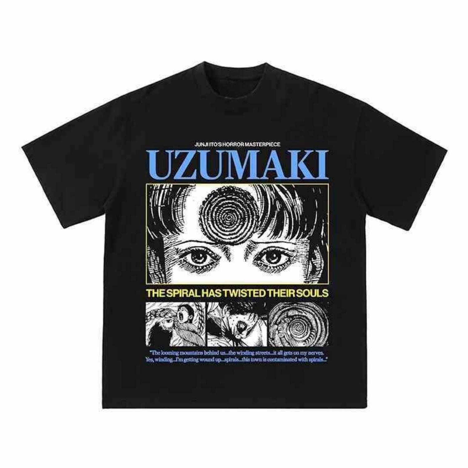 

Новые футболки ITO Junji Vortex Cartoon для мужчин и женщин, изготовленные из хлопка с ретро-принтами, идеально подходят для повседневной носки. S чёрный