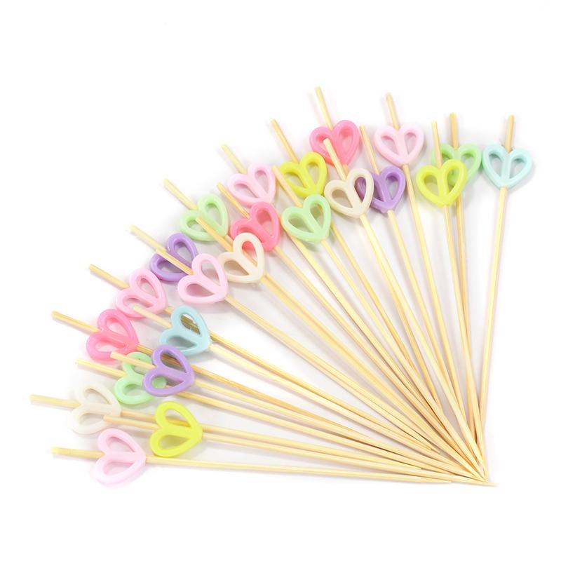 

100Pcs Heart Food Fruit Cocktail Picks Toothpicks Bamboo Skewers Cupcake Fork Stick Wedding Birthday Party Decoration Supplies