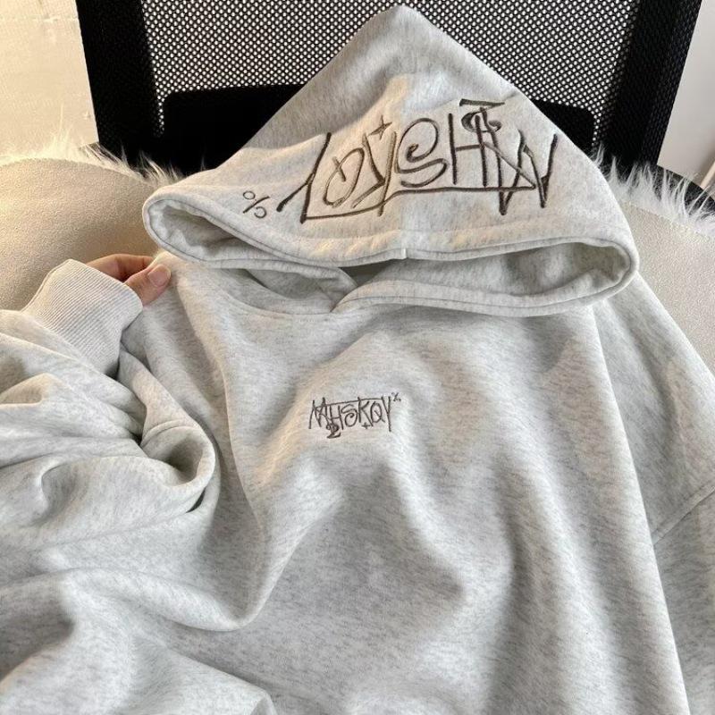 Unisex American Retro Kapuzenpullover mit Stickerei - Vielseitige lockere Passform für Frühling & Herbst