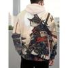 3D Print Men's Samurai Cat Graphic Hoodies Fashion Oversized Hoodie Sweatshirt Coat Mens Sport Tracksuit Sudaderas
