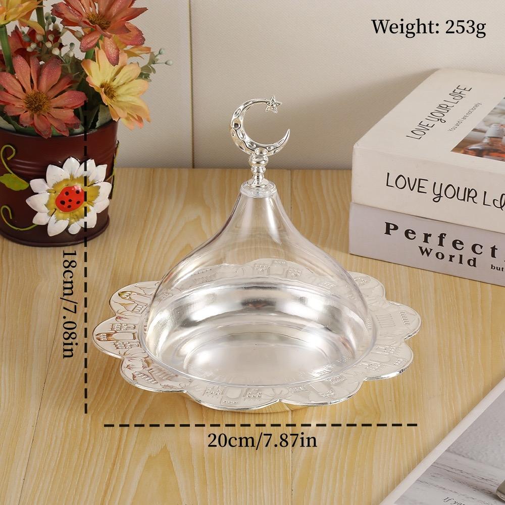 Eid al-Fitr Circle Shape Fruit Tray,Golden With lid Acrylic Alloy Tea Disc Home Cheese Food Plate,Snack Disc Table Decoration