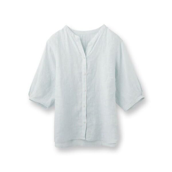 INDIVI Year Sleeve Band Collar Blouse 12782403 Navy Size 38 Shirt/Blouse [Every Popular!/French Linen] 5/8 Women's (094) (M)