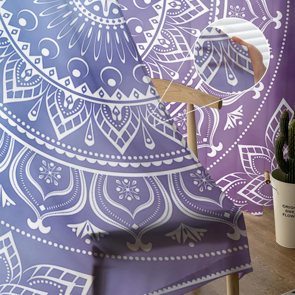 Mandala Datura Buddhism Ethnic Voile Curtains Kitchen Living Room Bedroom Decor Tulle Window Treatment Boho Sheer Made Of Polyester