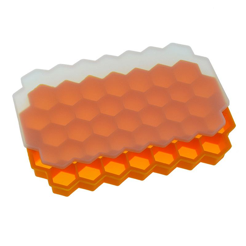 

37-гнездный силиконовый лоток для льда, сотовая форма для кубиков льда с крышкой, гибкая машина для приготовления мороженого для вечеринок, коктейлей с виски и без BPA оранжевый
