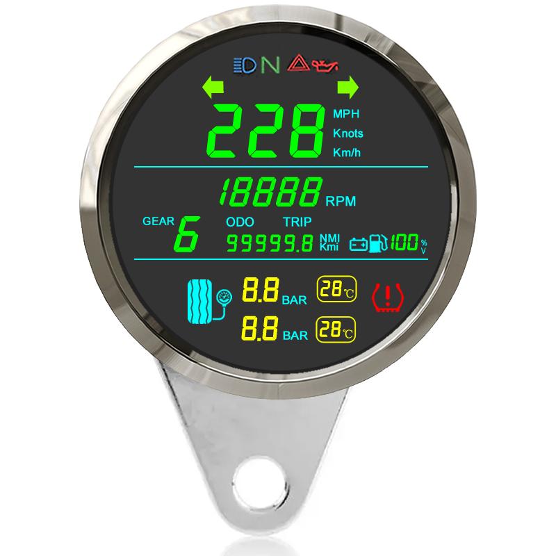 85mm Motorbike GPS Speedometer Tachometer & Fuel Gauge 0~99999 km/h Odometer 2 In 1 Motorcycle Tire pressure Gauge with Alarm