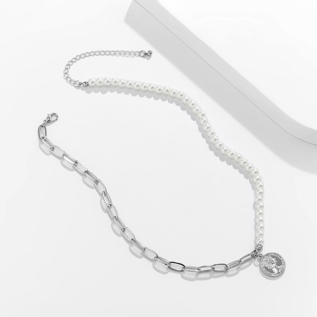 New Trendy Versatile Patchwork Pearl Necklace Fashion Men's Personalized Trendy Queen Avatar Necklace