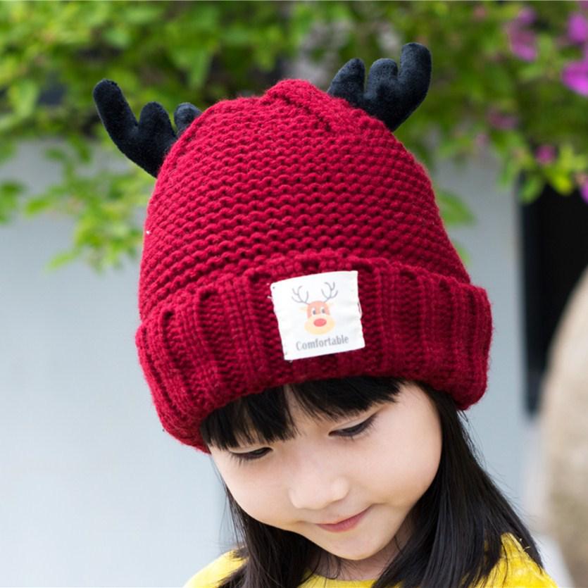 

Children s Winter Antler Hat, Fleece-Lined & Warm, Cute Korean Style Pullover for Parent-Child Christmas One Size вино красного