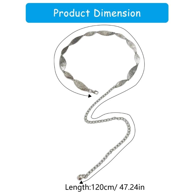 Stylish Antique Silver Tone Leaf Pattern Belt Chain Portable Fashion Accessory for Casual Outfits and Festival Wear
