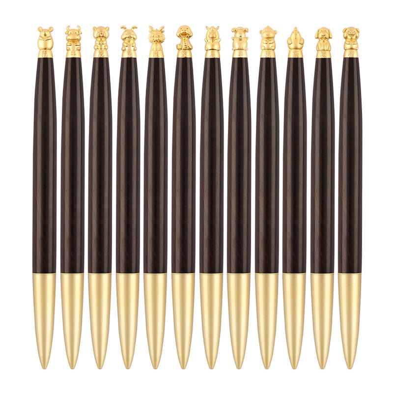 Brass Zodiac Sign Calligraphy Pen - Sandalwood Engraving 