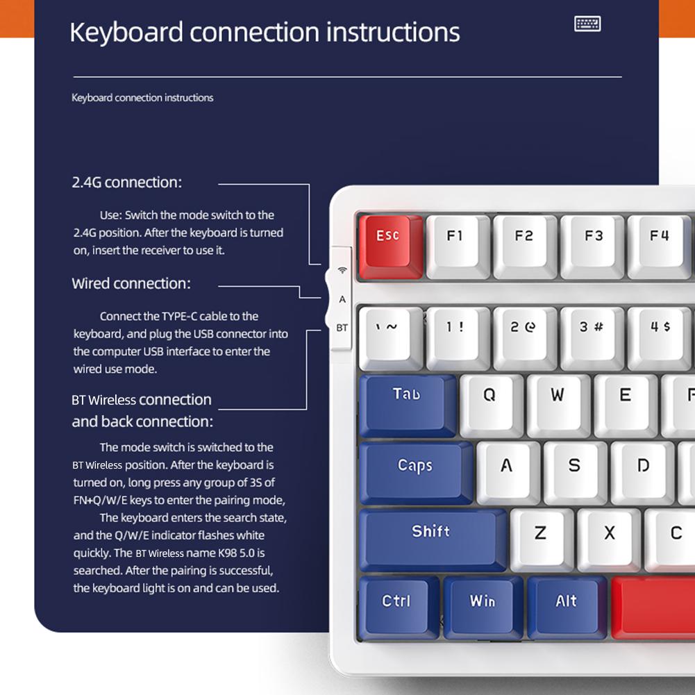 K98 Hot Swap Mechanical Keyboard 100Keys Anti-Ghosting Keyboard RGB Backlight Type-C Wired Gaming Keyboard for PC Desktop Gamer