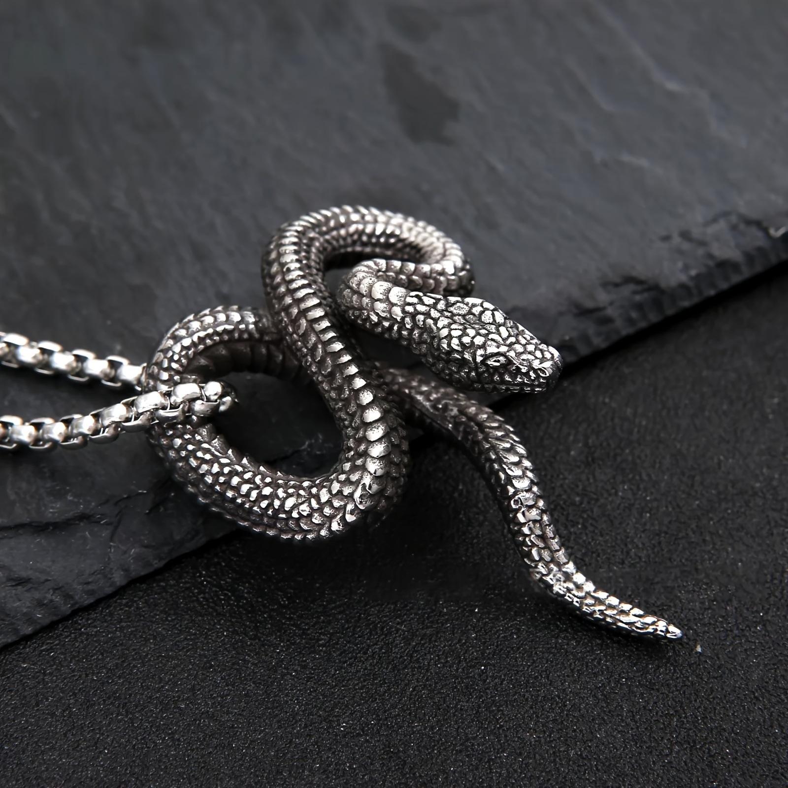 New European and American Retro Domineering Necklace Punk Style Winding Snake Men s Necklace Pendant 60CM(Necklace Long)