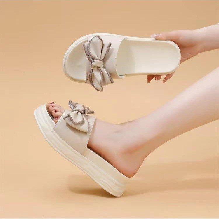 Slippers Female Summer Go Out Thick-soled Bow 2025 New Wear Soft-soled Fashion Fairy One-word Cool Slippers Explosion