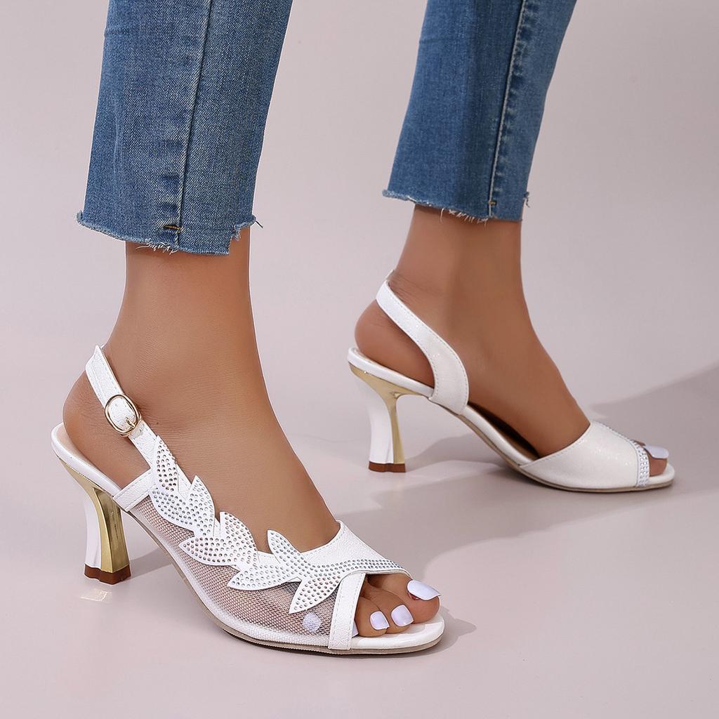 Sandales élégantes en cristal coloré pour femmes, chaussures d'été à bout ouvert avec lanière à l'arrière, talons hauts, chaussures de fête et de mariage, grande taille 42