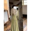 Yellow plaid neck sling dress summer women's seaside vacation wind waist thin backless dress to bare feet