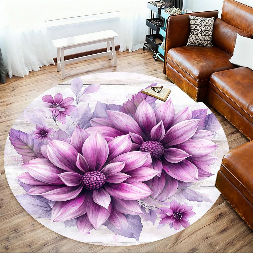 1PC Floral Pattern Office Round Area Rug, Under Office Chairs Bedroom Living Room Home Decor, Carpet for Office -1110097