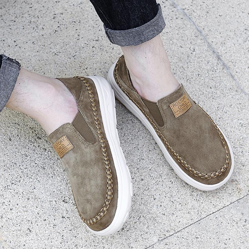 Fashion High Quality Men Walking Shoes Suede Leather Outdoor Shoes Light Colour Soft Bottom Loafers All-match Flats Slip on Driving Shoe