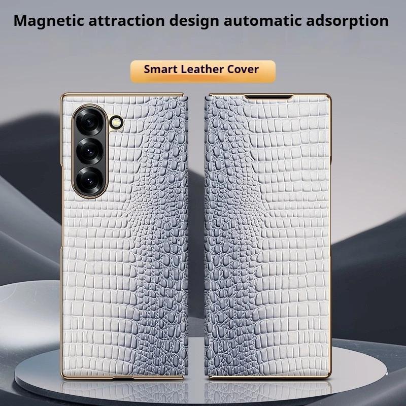 Deluxe Leather Flip Case for Samsung Z Fold 7 Alligator Pattern Full Pack with Magnetic Slim Leather Case for Samsung Z Fold 6 5