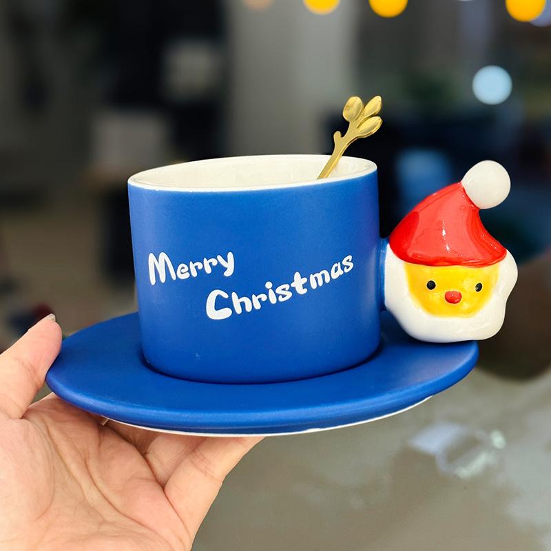 Creative Santa Claus Ceramic Mug High Value Christmas Gift Afternoon Tea Coffee Cup Saucer Set Souvenir