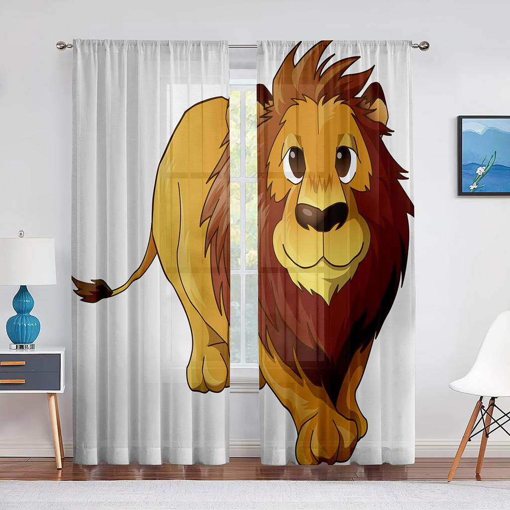 Cartoon Farm Animals Sheer Voile Curtain Cute Sheep Cow Pig In Rural Ranch Window Tulle Curtains for Living Room Bedroom Kitchen