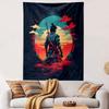 Samurai Warrior at Sunset Patterned Tapestry Decorative Wall Hanging, Home Bedroom Living Room Decor
