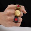 Vnox Punk Red CZ Stone Ring for Men, Gold Plated Stainless Steel Finger Band, Gothic Rock Square Metal Round Ring Jewelry Gifts