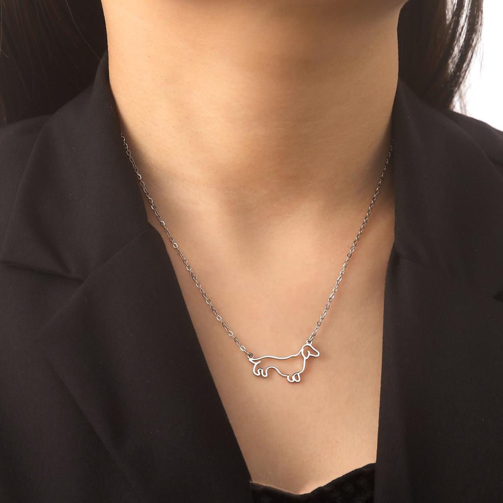 Fashion Short Leg Sausage Dog Stainless Steel Hollow Sausage Dog Women's Neck Chain Pet Animal Necklace Fashion Jewelry Gift