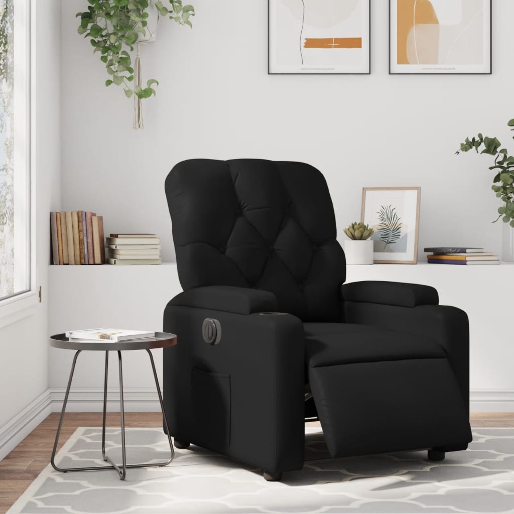 Electric Recliner Chair Black Synthetic Leather