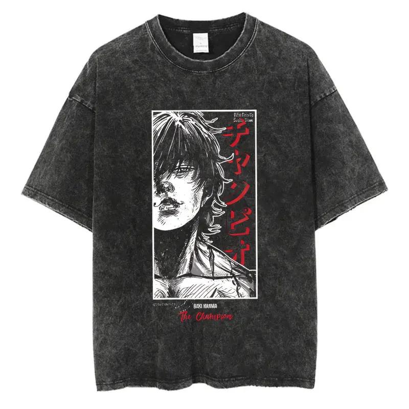 

Japan Classid Hot-blooded Anime Hanma Baki Graphic Print T-Shirt Men Women Harajuku Fashion Vintage Washed Cotton Summer New Tee Casual Oversized Top XXXL сірий