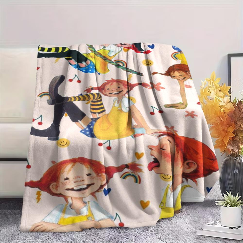 1PC Pippi Longstocking Print Flannel Blanket, High quality Comfortable for All Seasons, Home Decor, Warmth and Comfort, Perfect for Christmas Gifts113